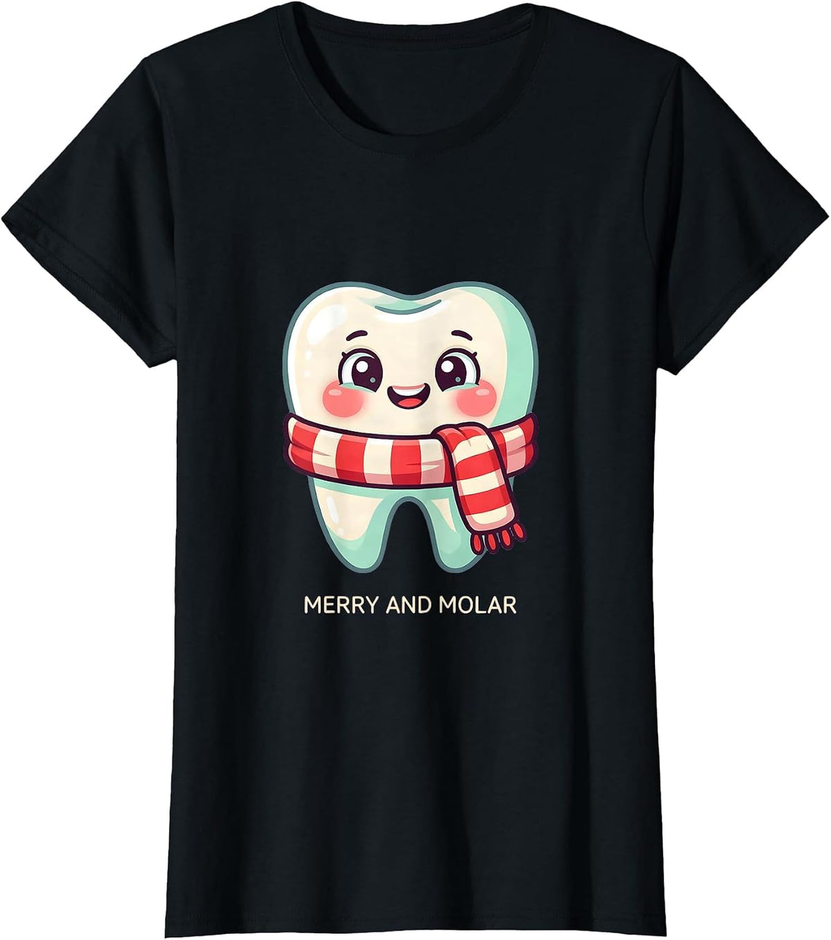 Merry and Molar Cute Kawaii Dental Christmas Dentist Dental T-Shirt - Black