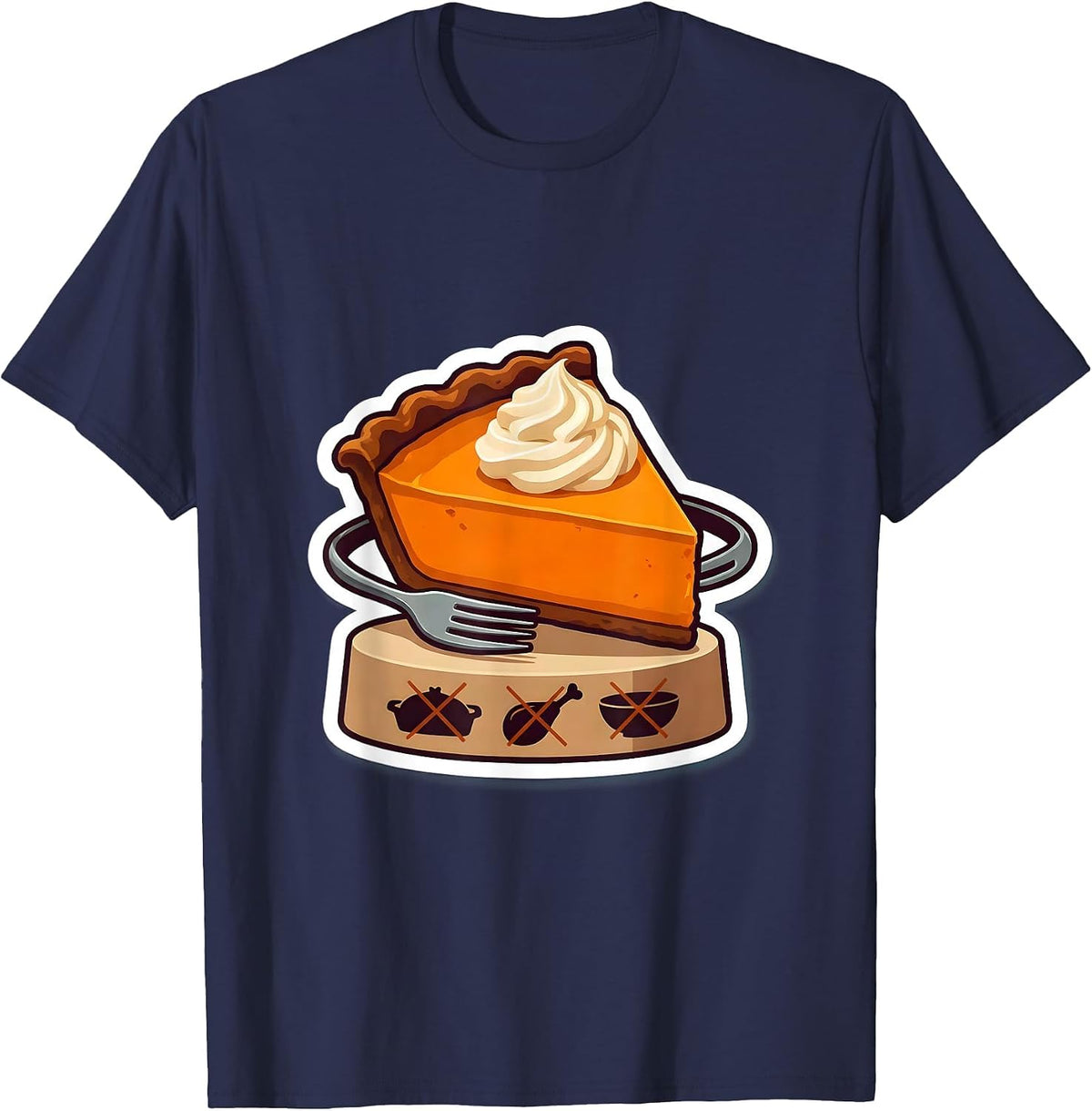 Men's Oversized Pumpkin Pie Wedge Funny Thanksgiving Humor T-Shirt - Navy Blue