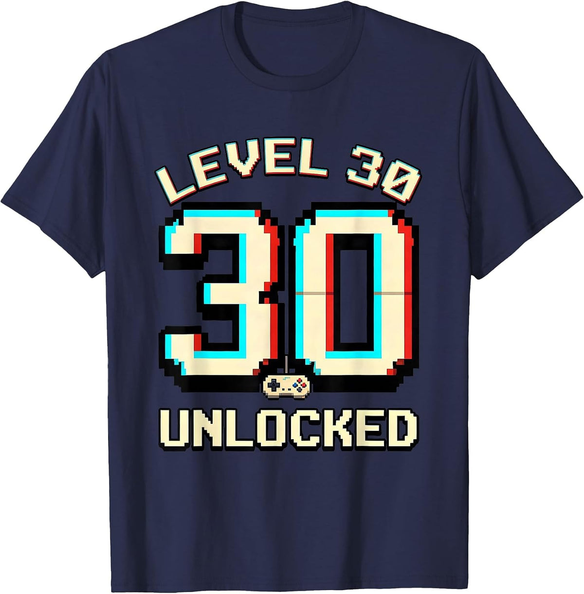 Level 30 Unlocked Pixel Art Gamer Birthday Gift T-Shirt - Navy Blue