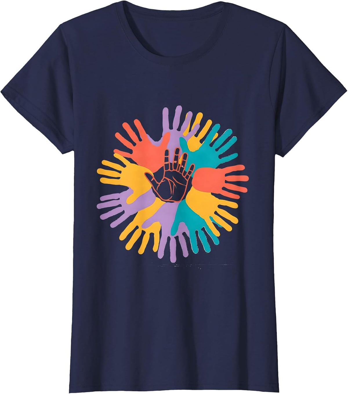 Women's Kindergarten Teacher Little Handprints Art T-Shirt - Navy Blue