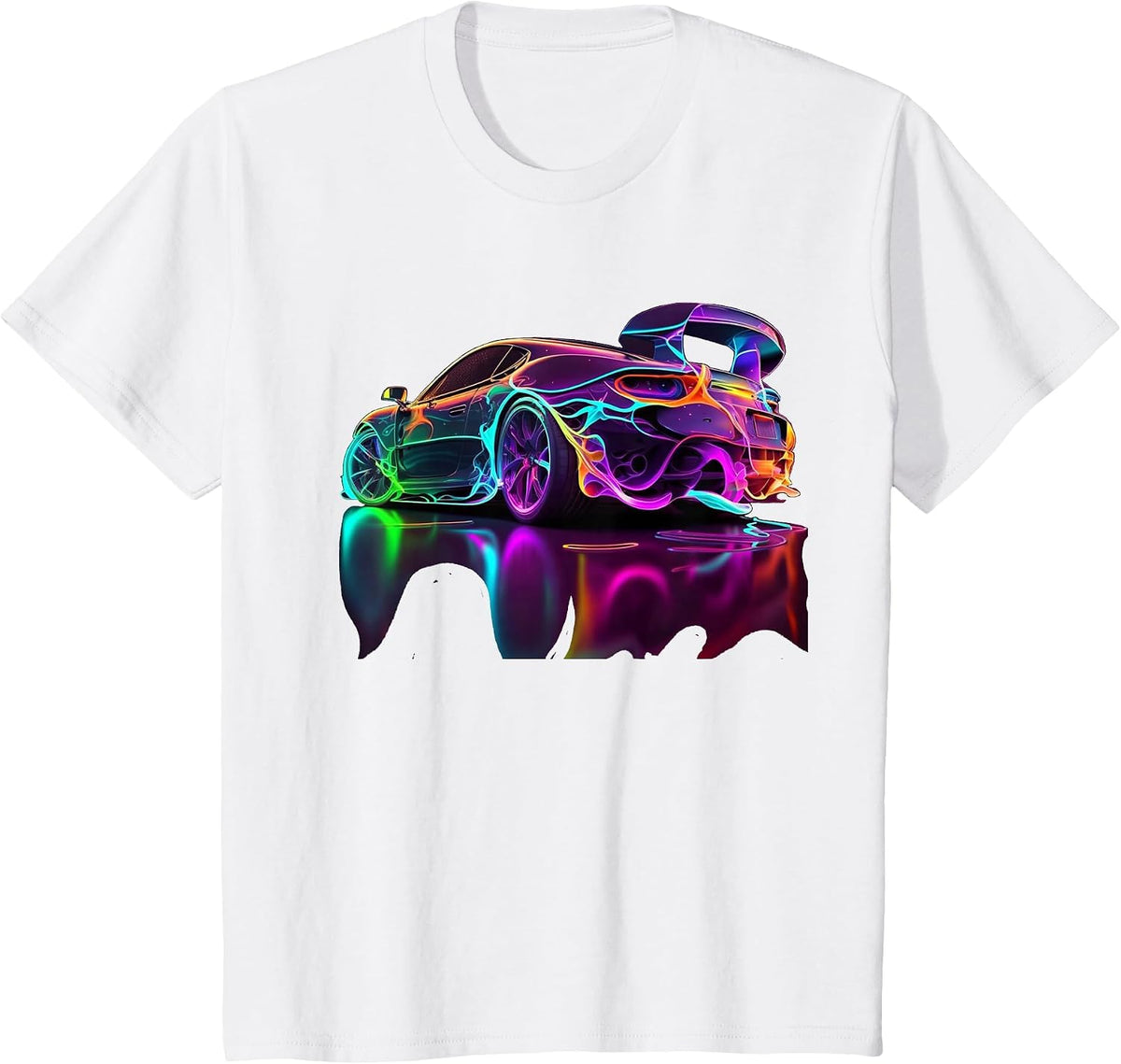 Neon Sports Car T-Shirt - White