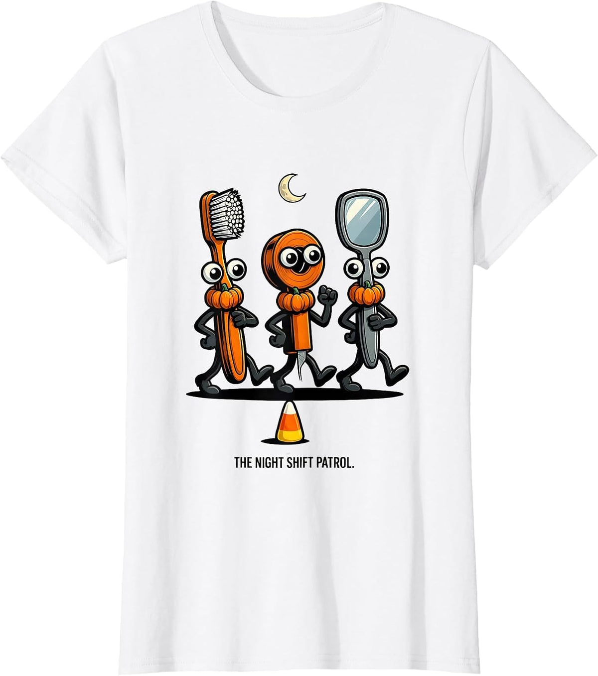 Women's The Night Shift Patrol Cartoon Dental Halloween Dentist T-Shirt - White