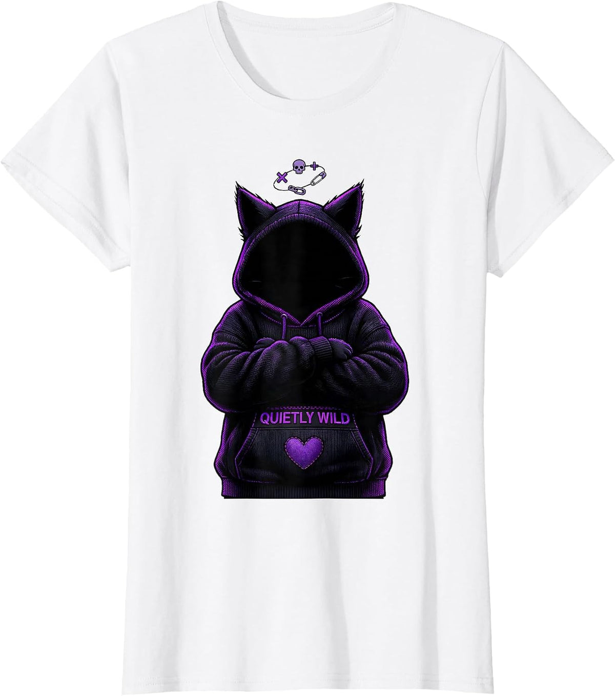 Quietly Wild Emo Goth Cat Girl Alt Aesthetic Alternative T-Shirt - White