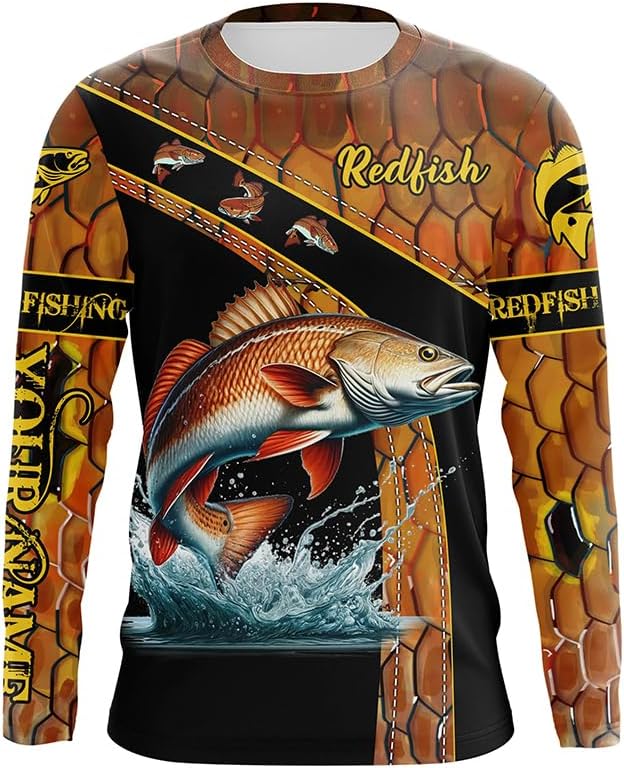 Redfish Fishing Scales UV Protection Custom Long Sleeve Fishing Shirts, red Drum Fishing Jerseys - Long Sleeves Upf