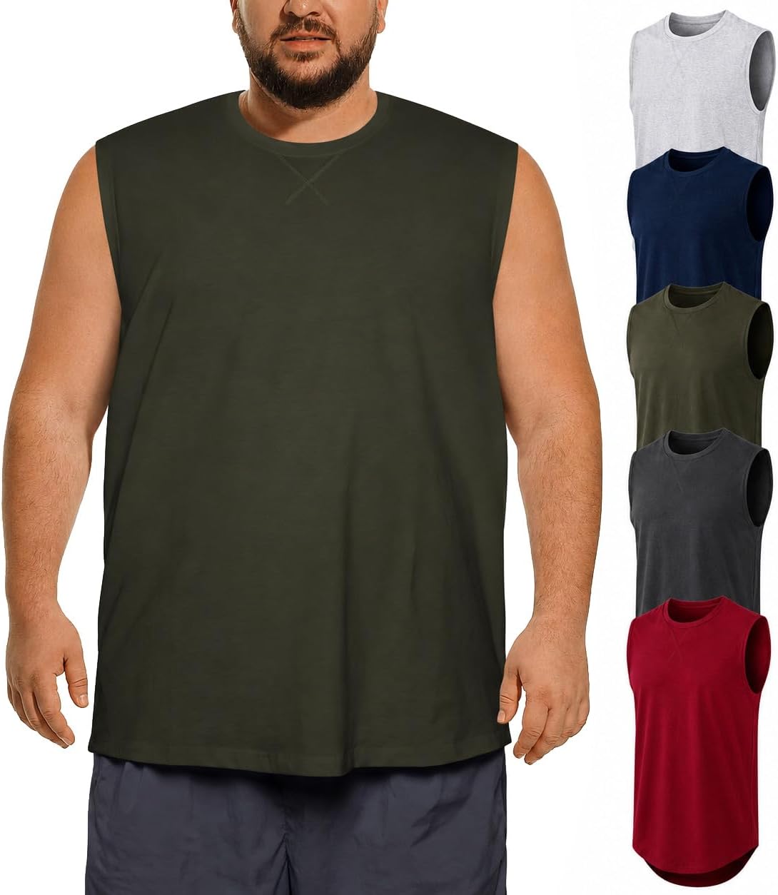 Men's Big and Tall Tank Top 3XL-8XL, Sleeveless Muscle Shirt - Gray\/Dark Gray\/Blue\/Red\/Green(5 Pack)