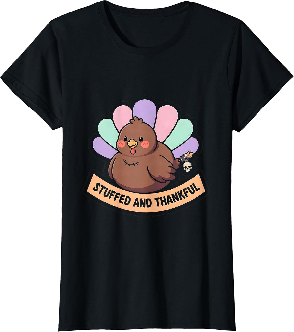 Stuffed and Thankful Thanksgiving Design T-Shirt - Black
