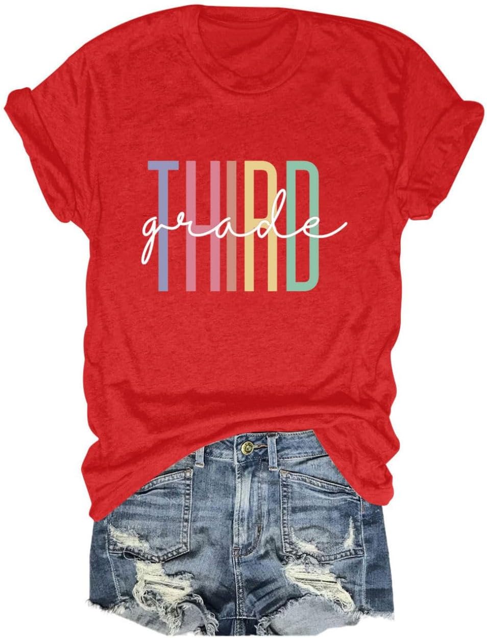 Third Grade T-Shirt for Women 3rd Grade Teacher Shirt Teacher Appreciation Short Sleeve Shirt Teacher Gift Tee - Red