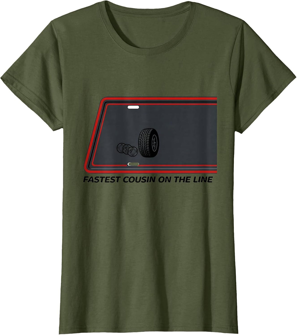 Women's Fastest Cousin On The Line Patriotic RC Racing Drag Strip T-Shirt - Olive Green