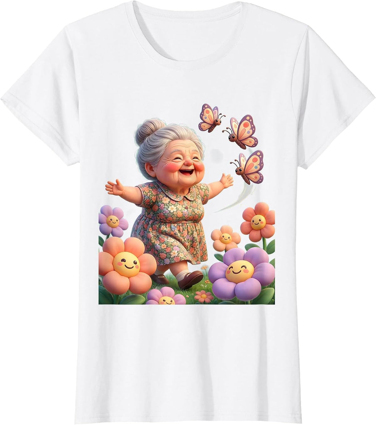 Mimi Chasing Butterflies in the Field T-Shirt - White