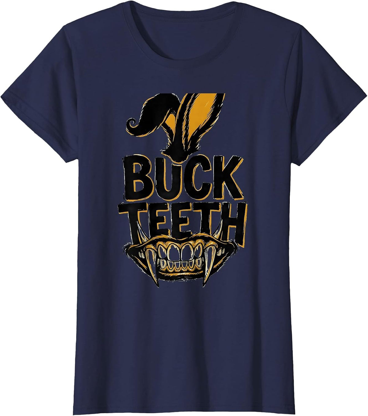 Women's Buck Teeth Alt Goth Horror Rabbit Cute Creepy Aesthetic T-Shirt - Navy Blue