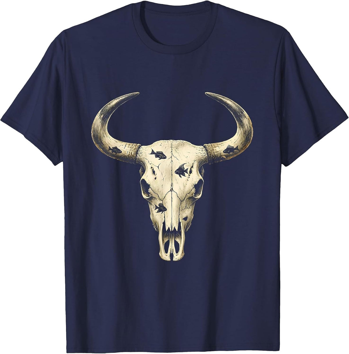 Men's Underwater Cow Tropical Fish Ocean Scene T-Shirt - Navy Blue
