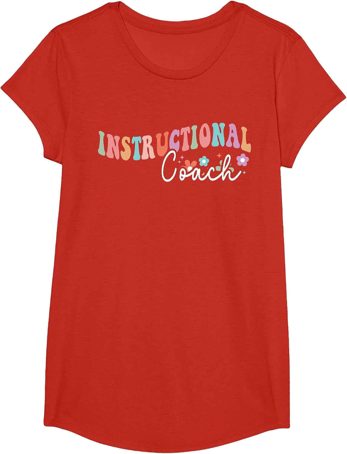 Instructional Coach Retro Groovy Academic Specialist Teacher T-Shirt - Girls Red
