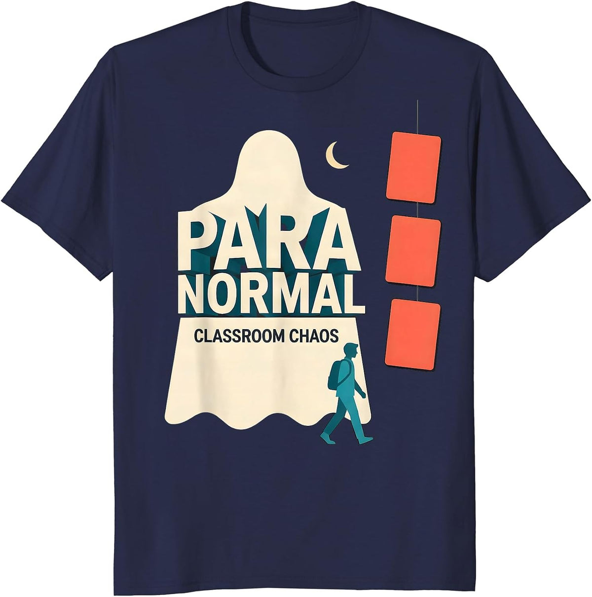 Men's Para Normal Classroom Chaos Funny Ghost Paraprofessional T-Shirt - Navy Blue
