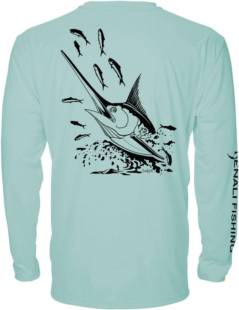 Denali Men's Fishing Tournament Marlin Teaser UPF 50+ Long Sleeve T-Shirt, UV Protection, Signature Logo Fisherman's Shirt -