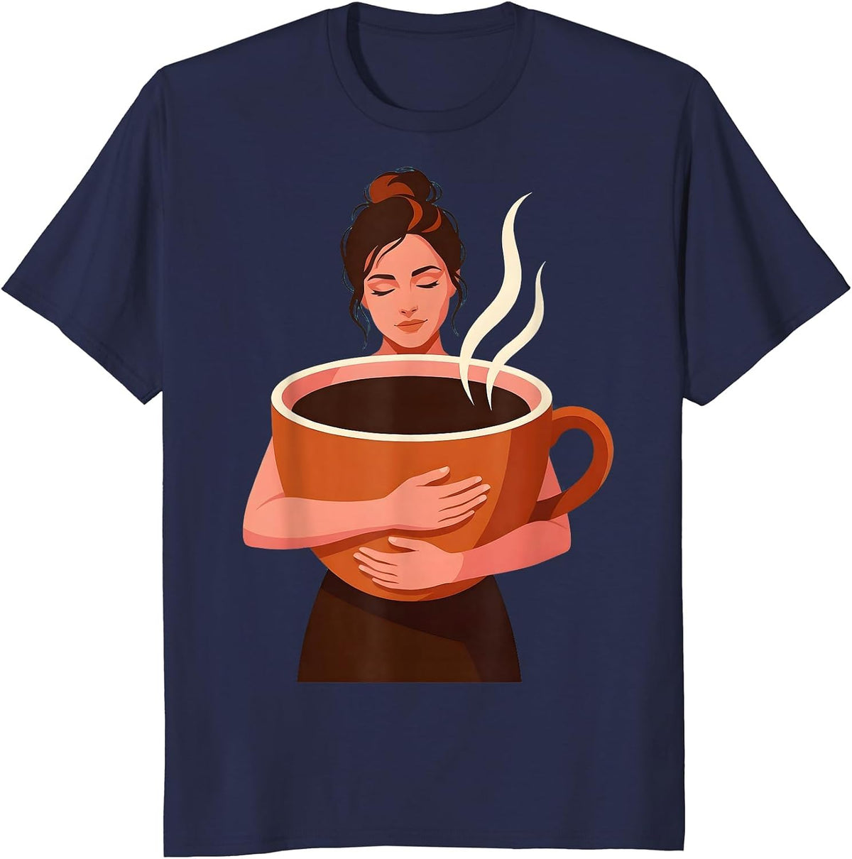 Coffee Lover Oversized Cup Illustration T-Shirt - Navy Blue