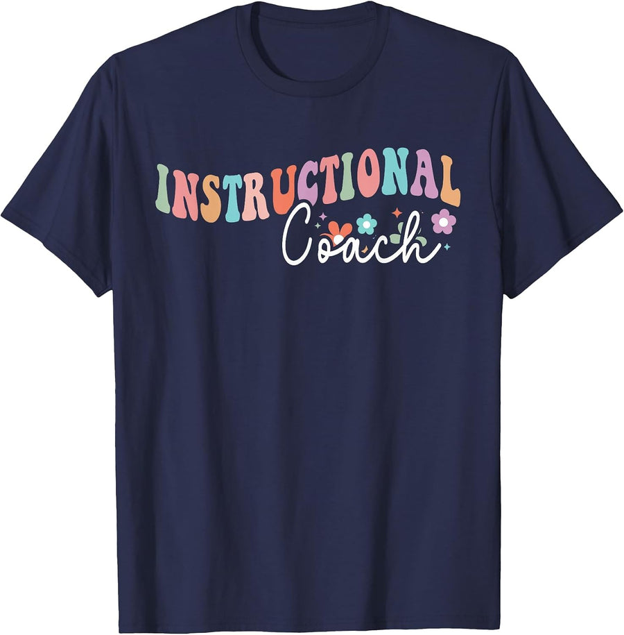 Instructional Coach Retro Groovy Academic Specialist Teacher T-Shirt - Navy Blue
