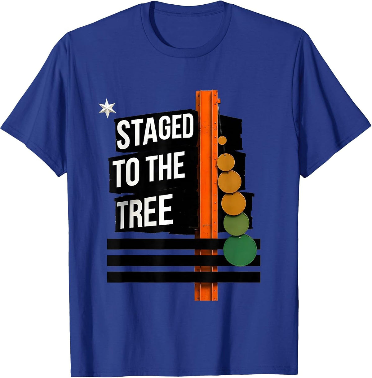 Staged To The Tree Brutalist Graphic American Flag RC Racing T-Shirt - Royal Blue