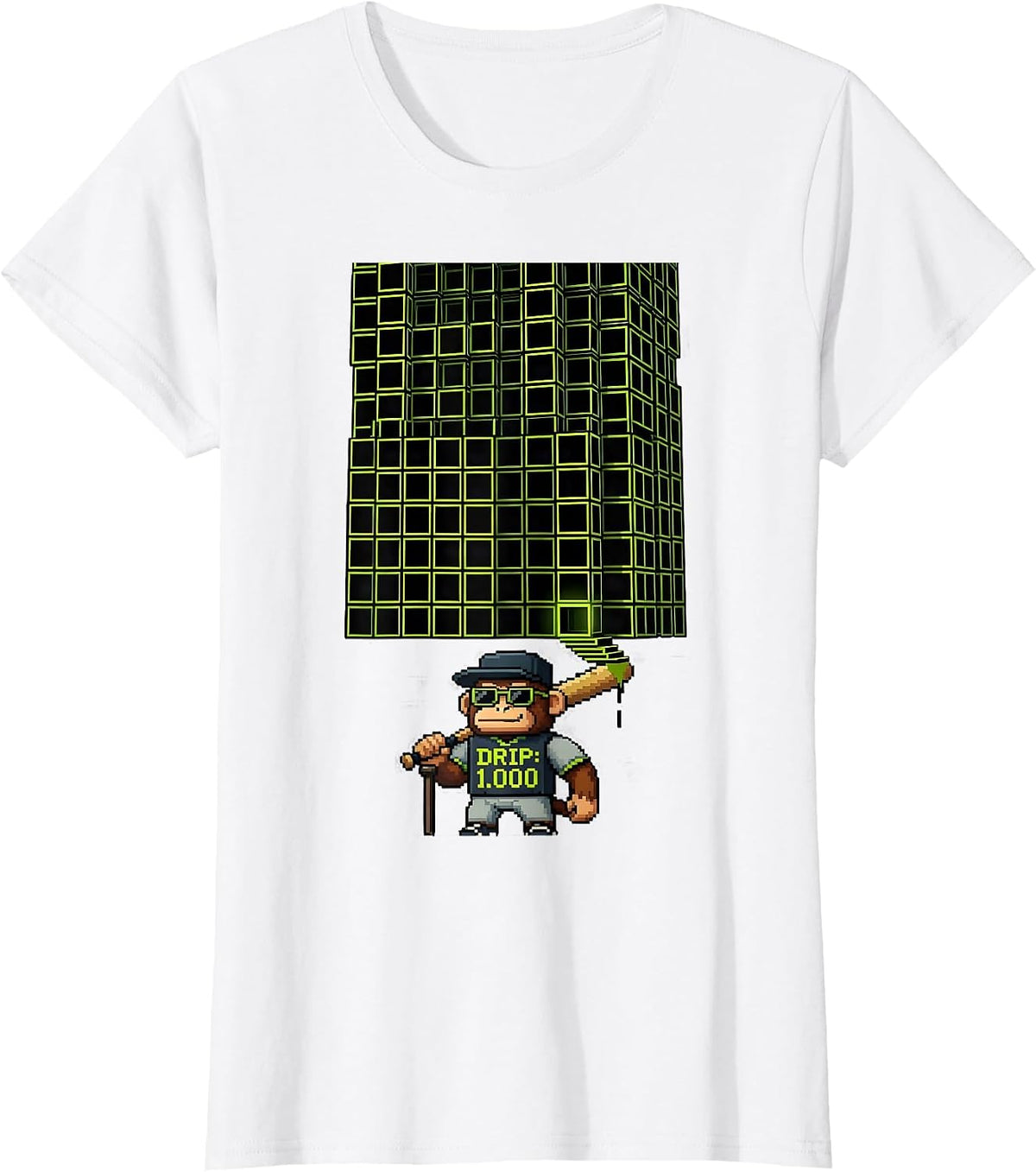 Women's Drip: 1.000 Pixel Art Monkey Baseball Streetwear Youth Humor T-Shirt - White