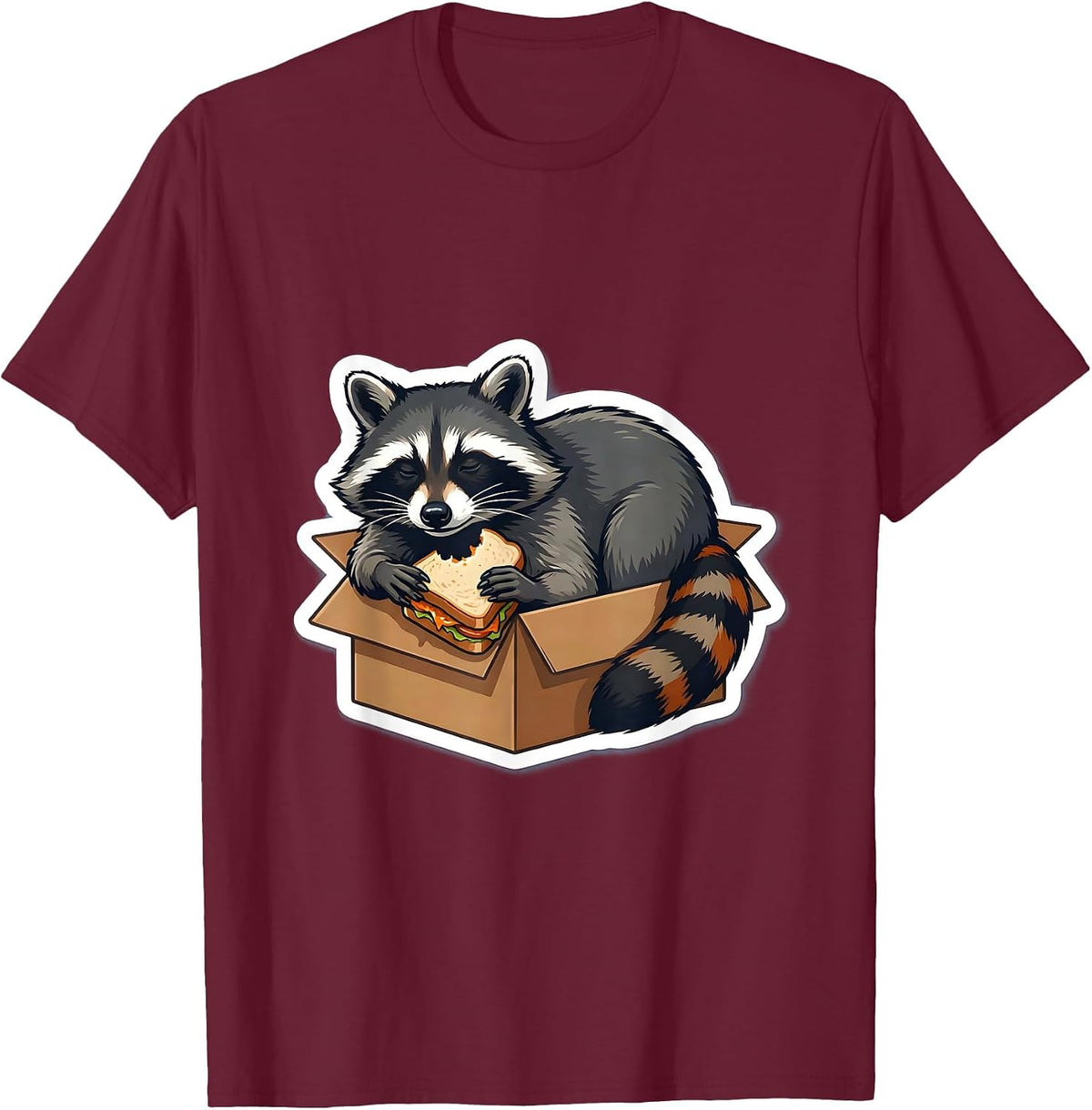 Unbothered Raccoon Sticker Style Trash Panda Humor T-Shirt - Burgundy
