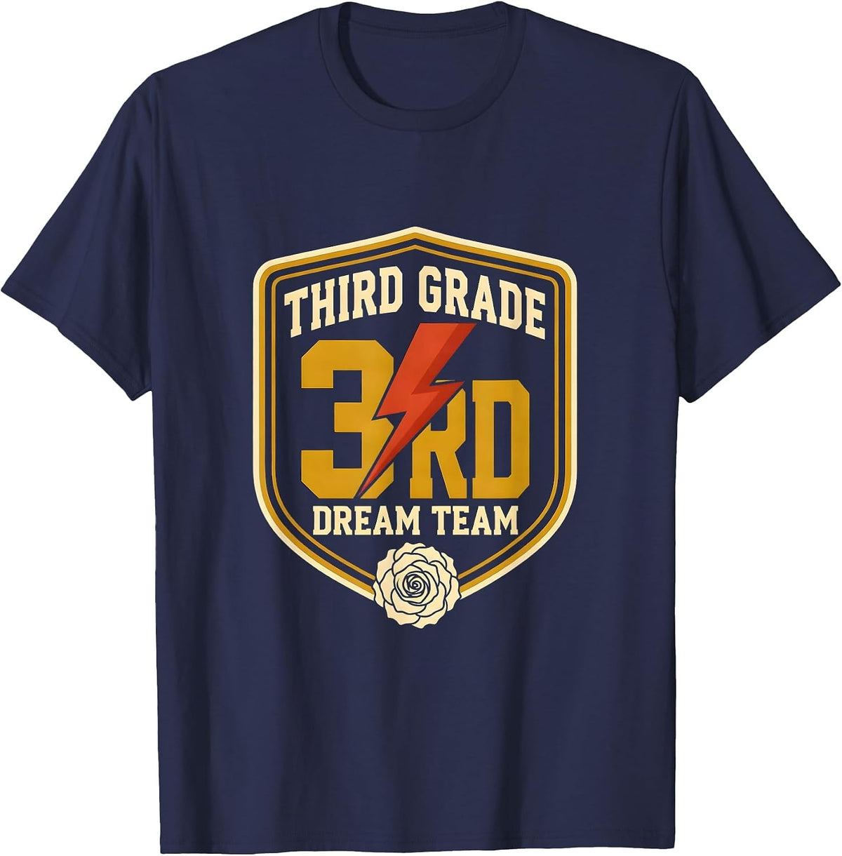 Third Grade Dream Team Retro Teacher Lightning Bolt T-Shirt - Navy Blue