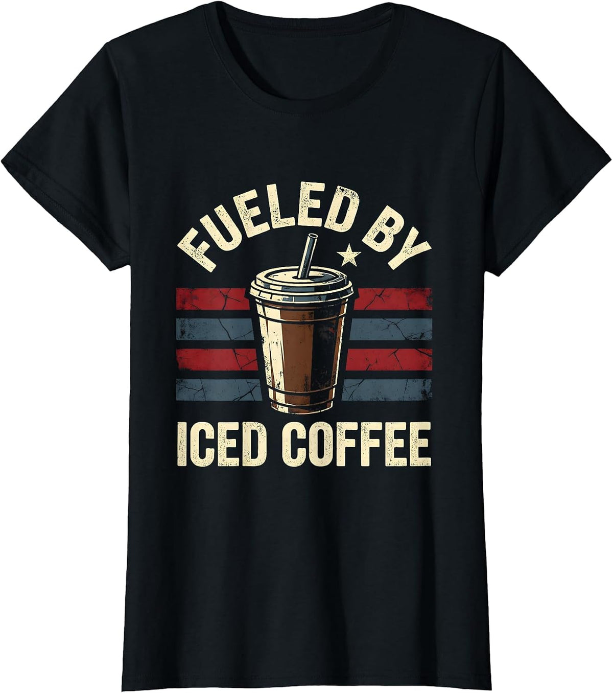Fueled by Iced Coffee Funny Caffeine Design T-Shirt - Black