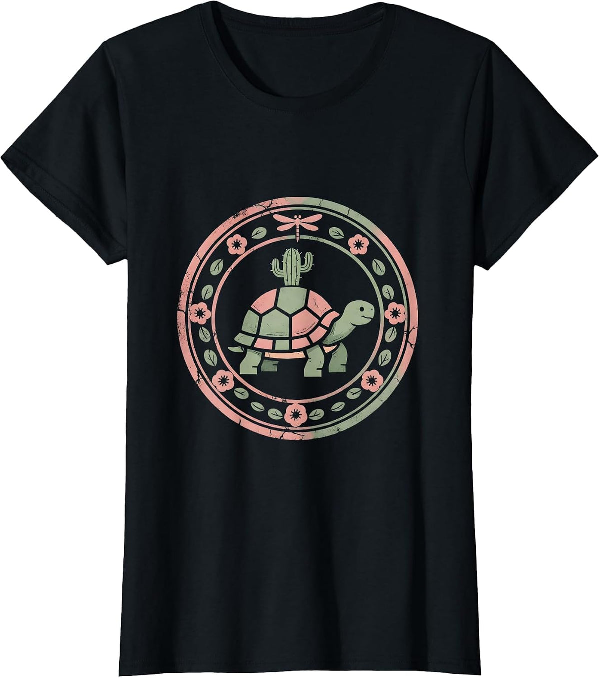 Desert Tortoise With Cactus Western Nature Design T-Shirt - Black