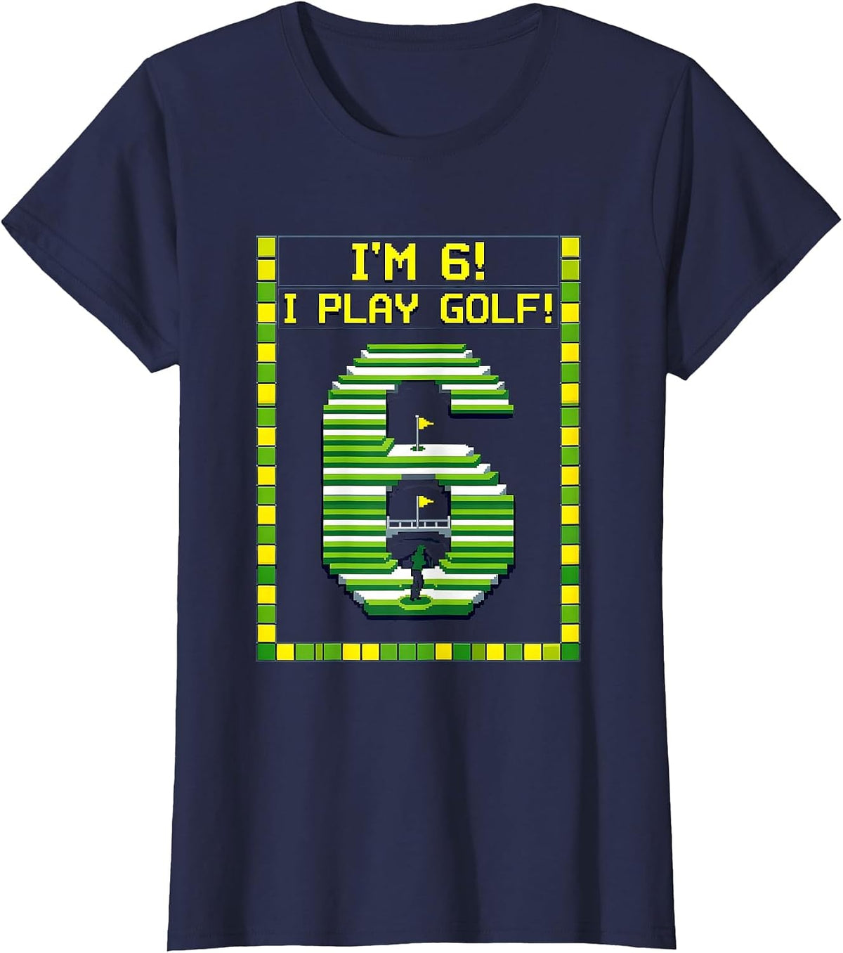 Women's I'm 6! I Play Golf Pixel Art Boys Sports Birthday T-Shirt - Navy Blue