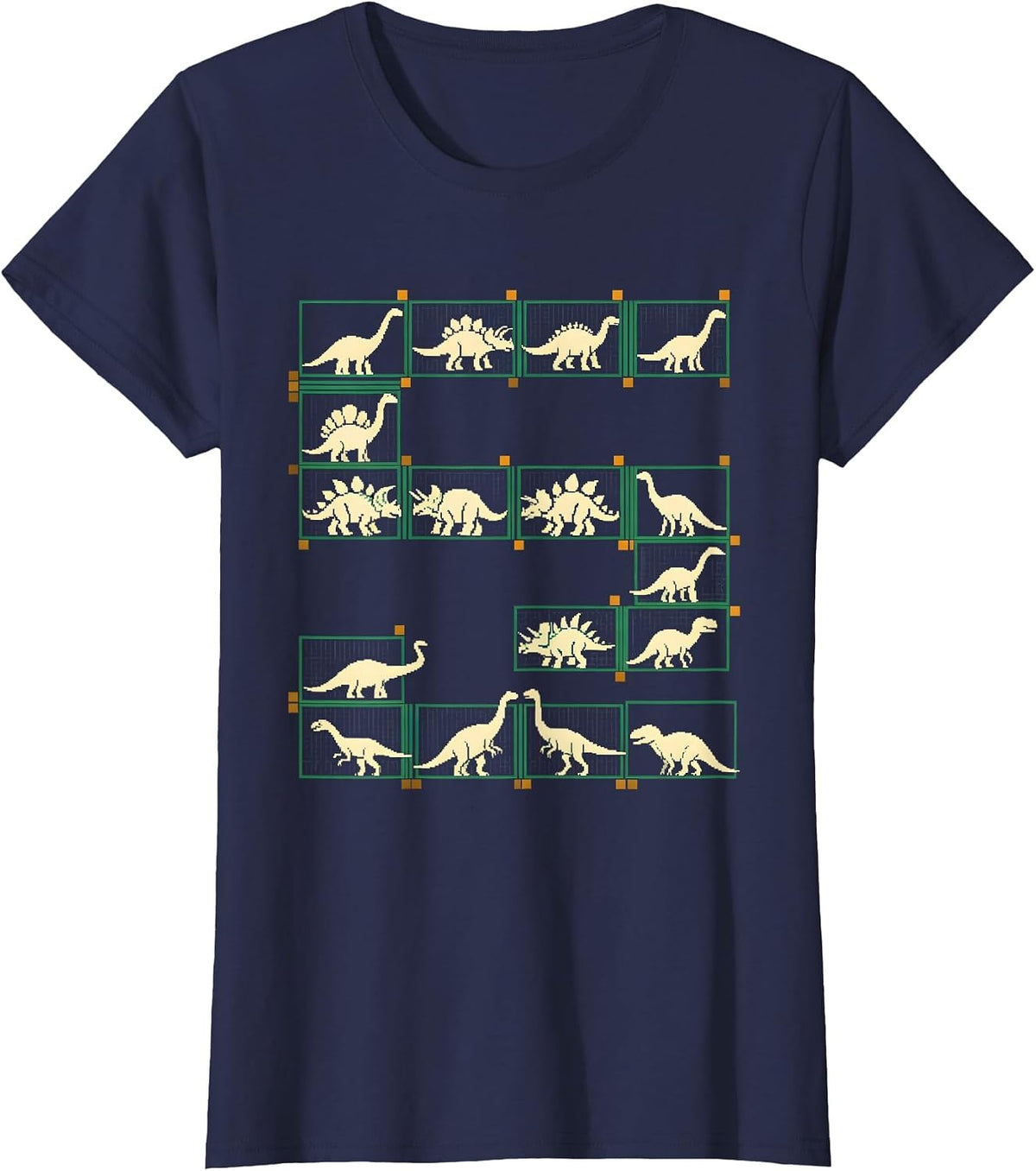 Women's Dinosaur Alphabet Pixel Art Kids Learning Gift T-Shirt - Navy Blue