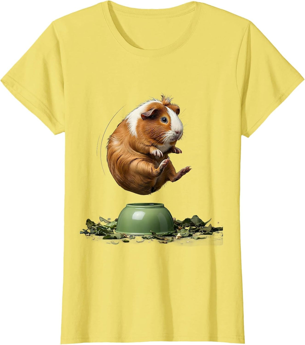 Women's Airborne Tailless Guinea Pig Humor Pet Lover T-Shirt - Lemon Yellow