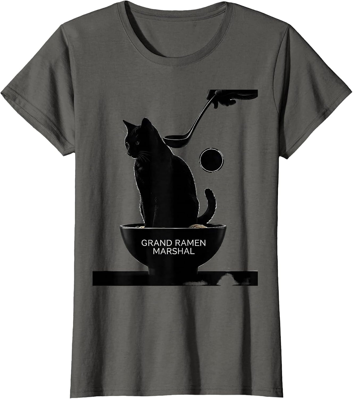 Women's Grand Ramen Marshal Silhouette Kawaii Anime Cat Ramen Lover T-Shirt - Asphalt Grey
