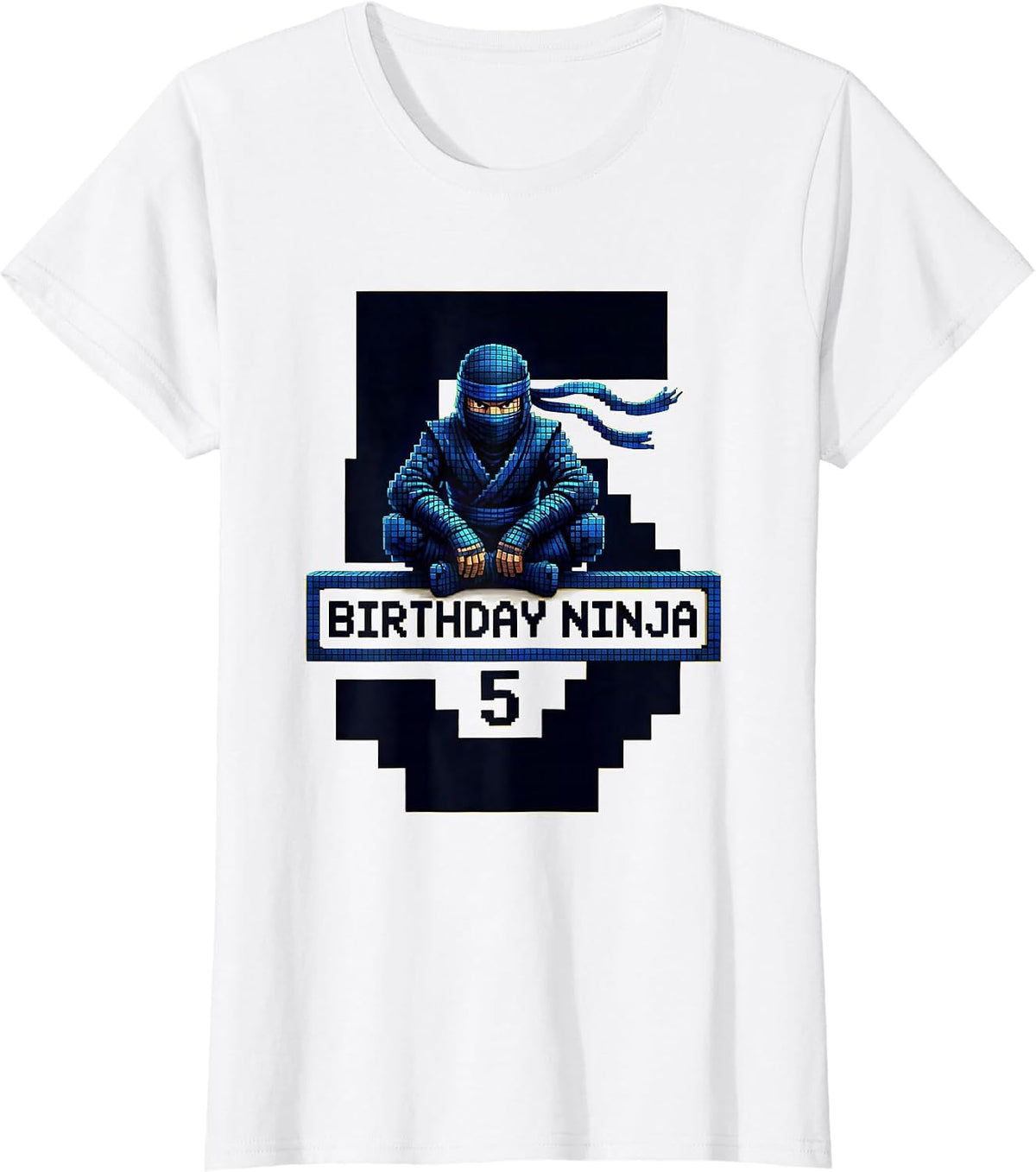 Birthday Ninja 5 Pixel Art Kids Ninja Party Theme T-Shirt - White