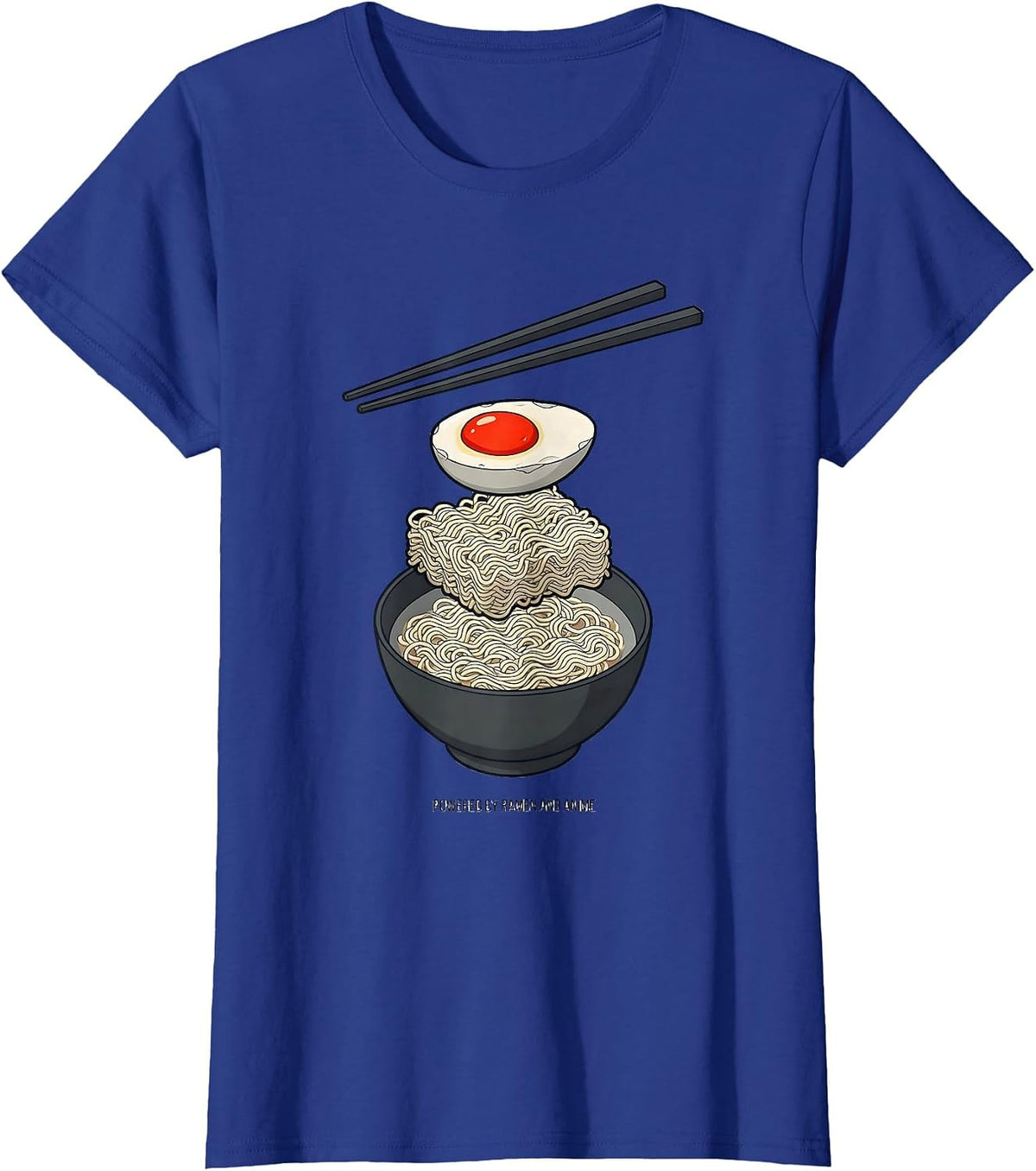 Women's Powered By Ramen And Anime Retro Anime Lover Foodie Humor T-Shirt - Royal Blue