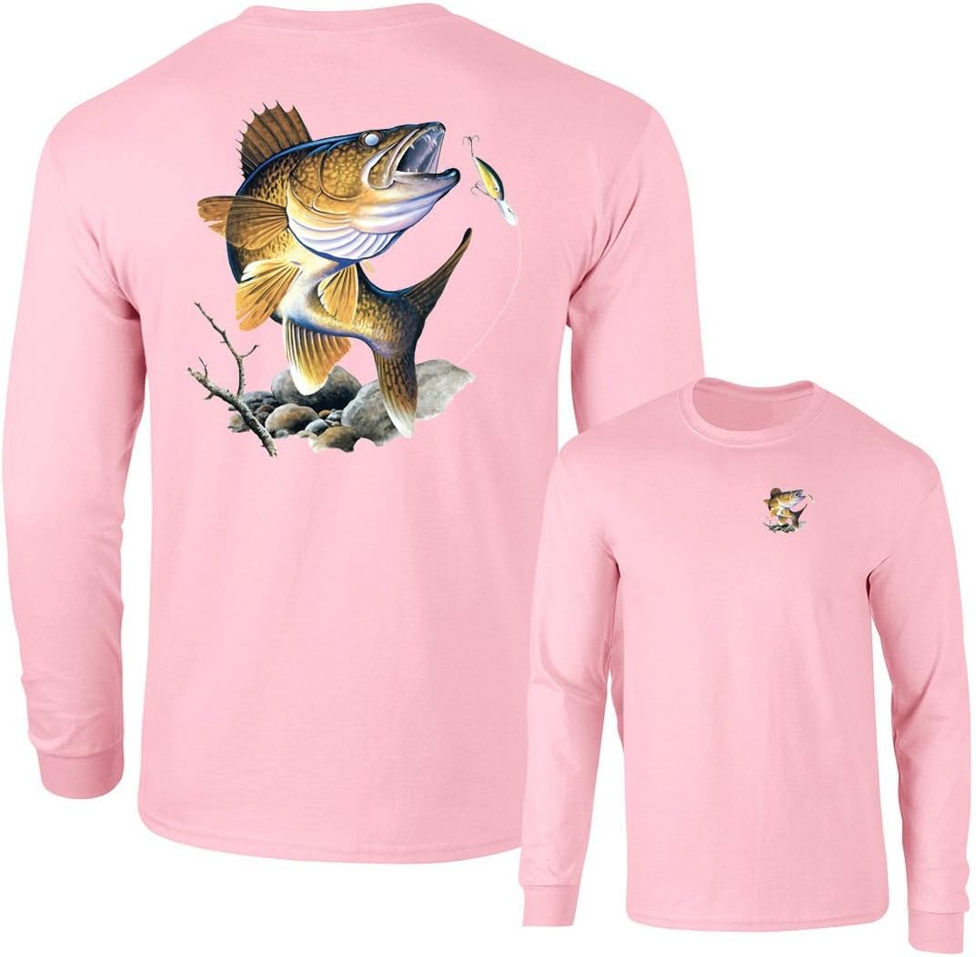 Walleye Going Lure Fishing Long Sleeve T-Shirt Gear - Pink