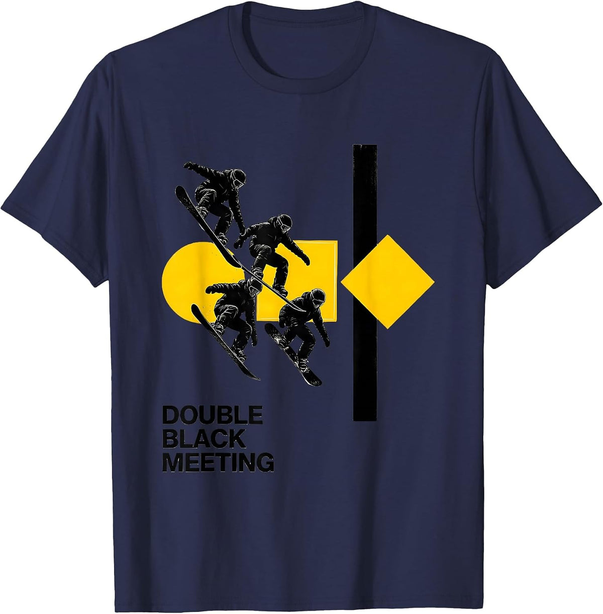 Double Black Meeting Stencil Graphic Snowboarder Ski Dad T-Shirt - Navy Blue