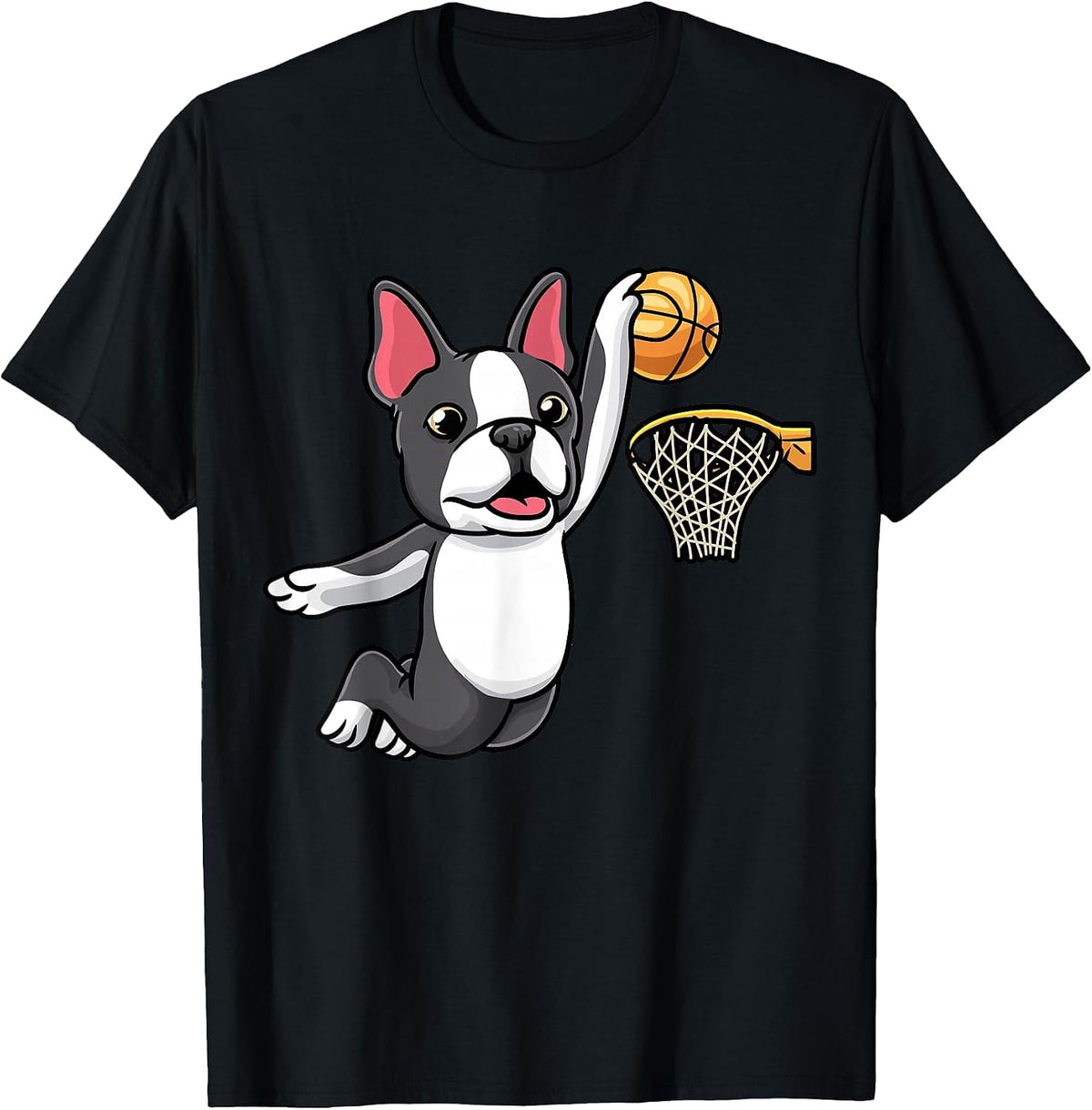 Boston Terrier Dog Playing Basketball Kids T-Shirt - Black