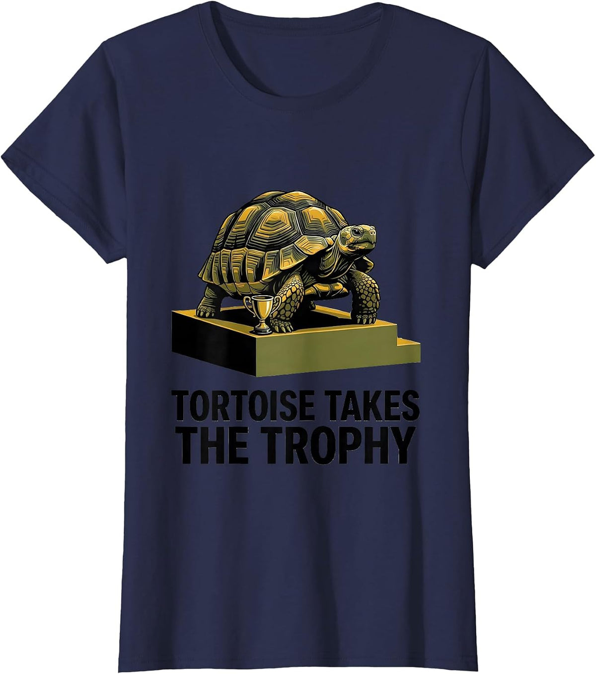 Women's Tortoise Takes The Trophy Funny Turtle Lover Reptile Humor T-Shirt - Navy Blue