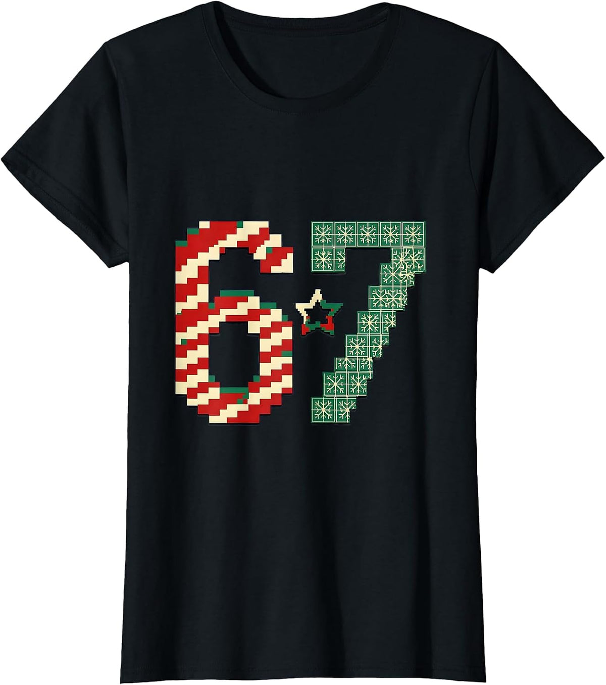 6 7 Pixel Art Christmas Meme Gen Alpha Slang T-Shirt - Black