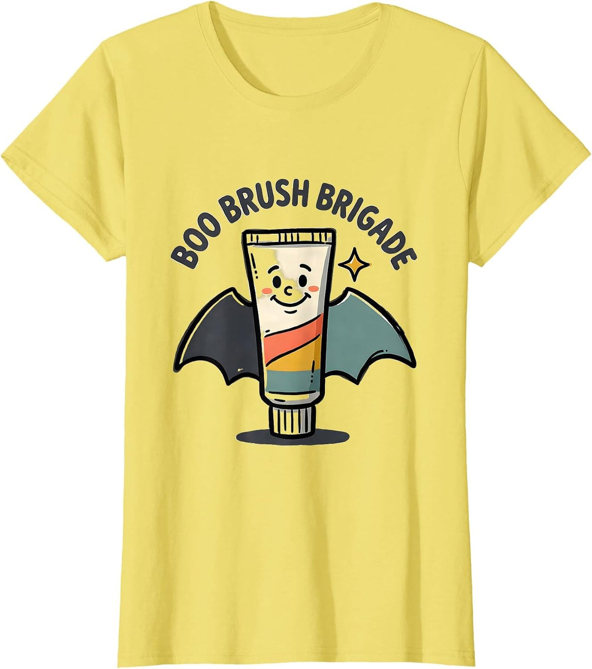 Women's Boo Brush Brigade Funny Dental Hygienist Halloween Costume T-Shirt - Lemon Yellow