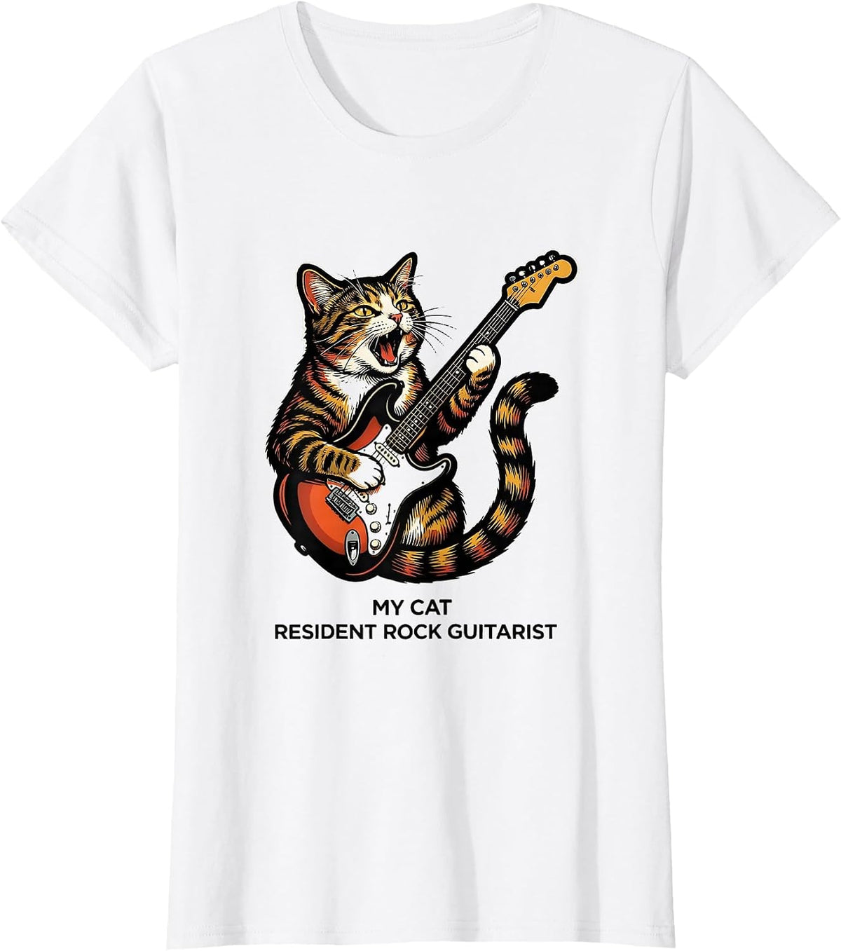 My Cat, Resident Rock Guitarist Funny Cat Rock Music Fan T-Shirt - White