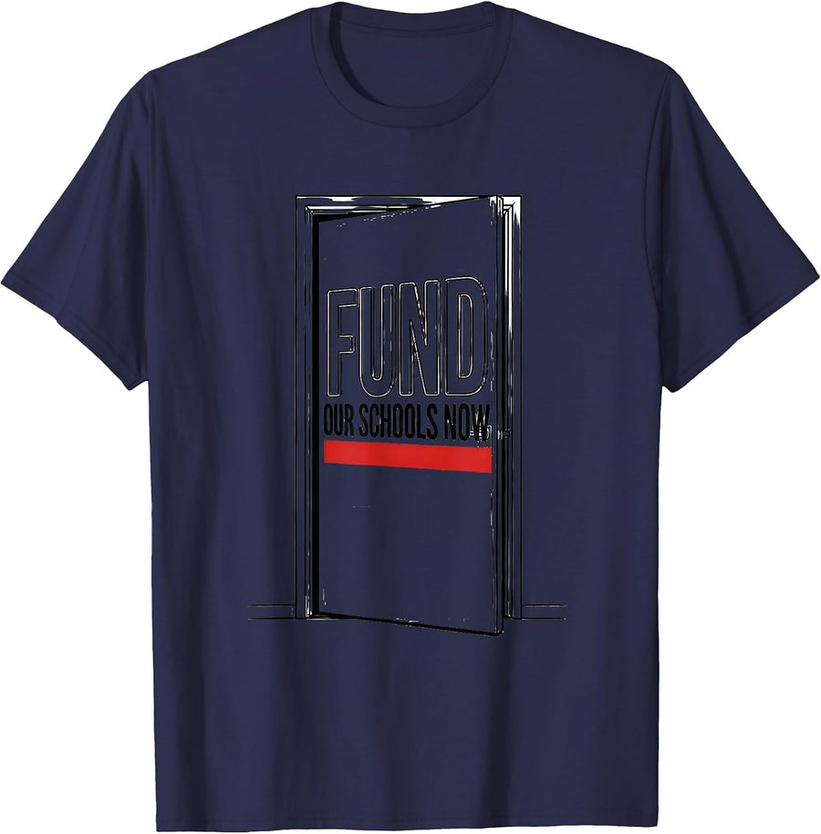 Fund Our Schools Now Line Art Teacher Red For Ed Advocacy T-Shirt - Navy Blue