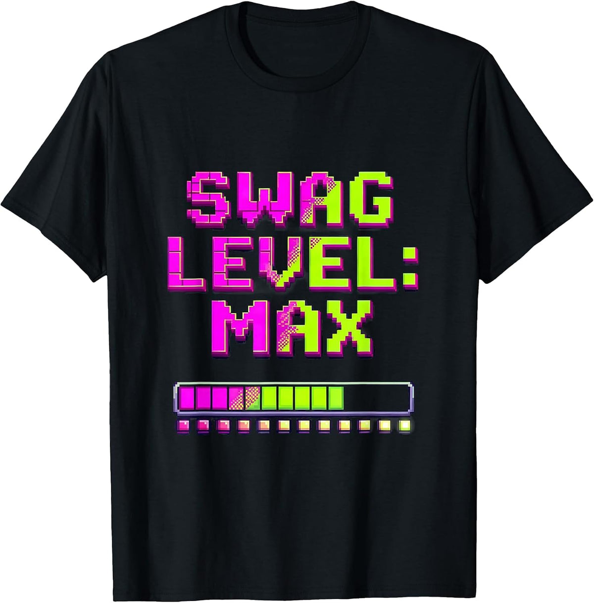 Men's Swag Level: MAX Pixel Art Y2K Streetwear Trendy T-Shirt - Black