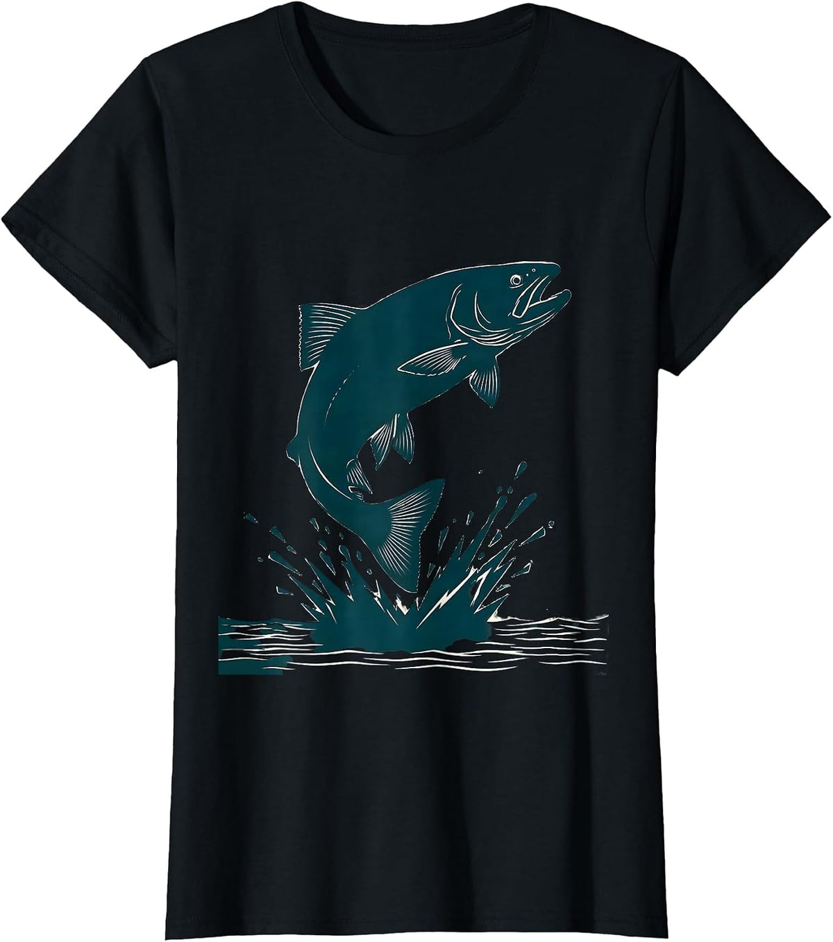 Colorado Trout Leaping River Fishing Illustration T-Shirt - Black