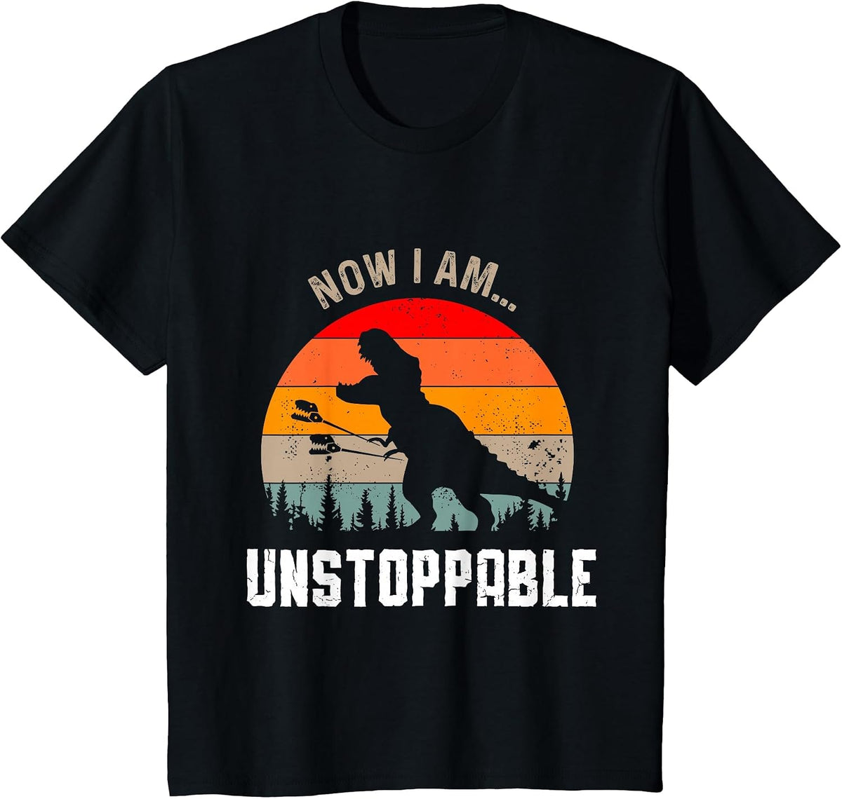 Now I Am Unstoppable Funny T-Rex Dinosaur Grabbing Stick T-Shirt - Black