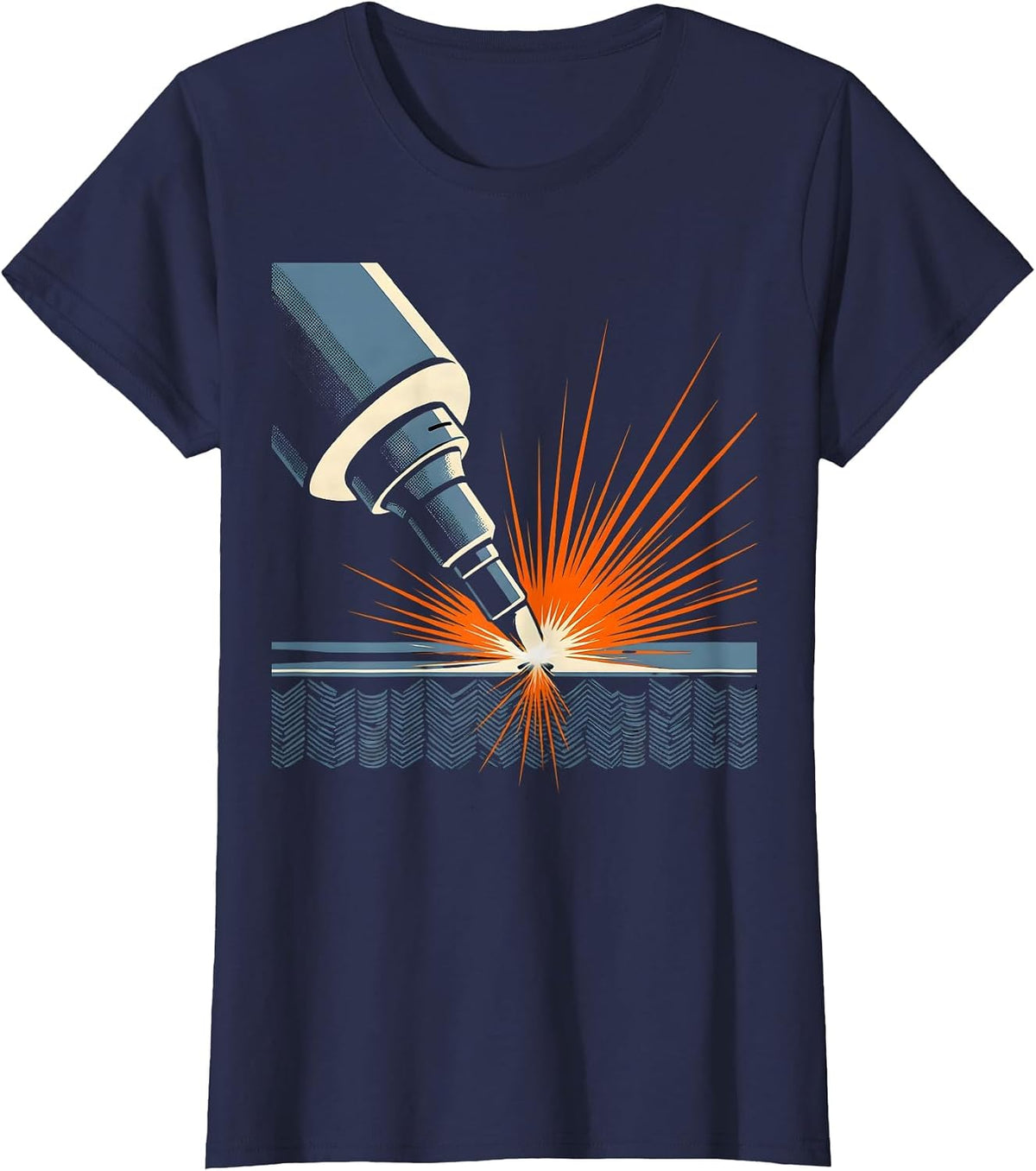 Women's Oversized MIG Welding Gun Blue Collar Humor Metal Worker T-Shirt - Navy Blue