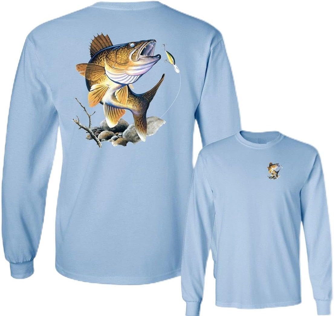 Walleye Going Lure Fishing Long Sleeve T-Shirt Gear - Light Blue