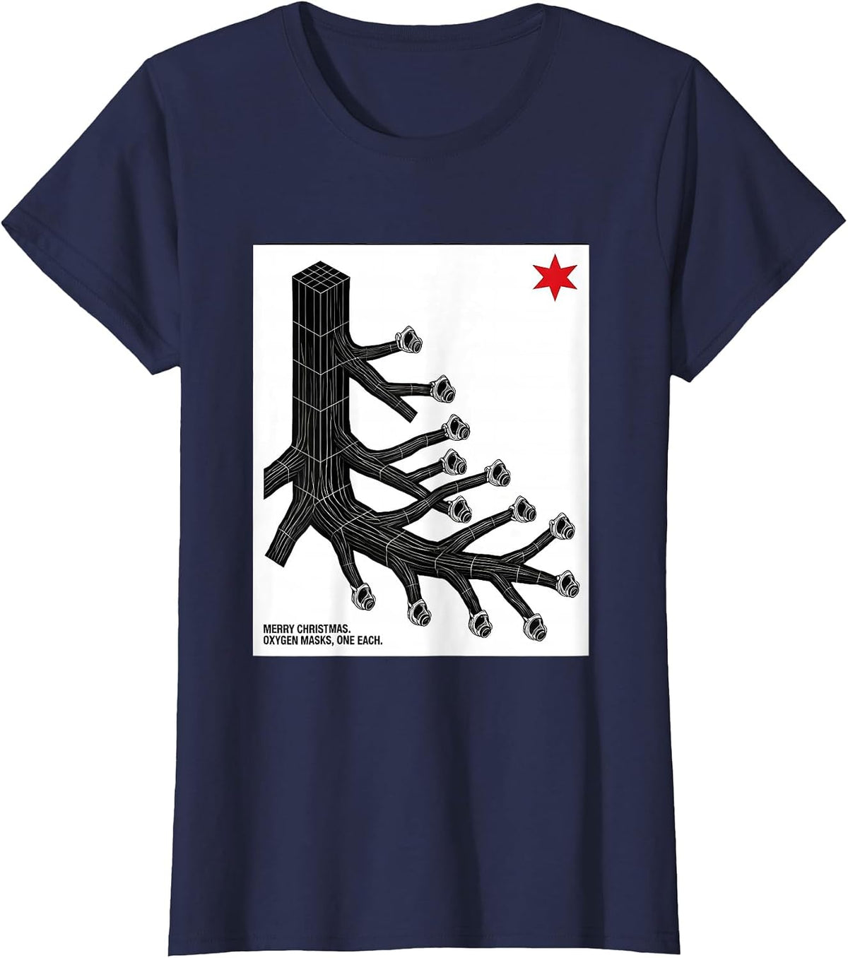 Women's Merry Christmas Oxygen Masks One Each Respiratory Therapist T-Shirt - Navy Blue