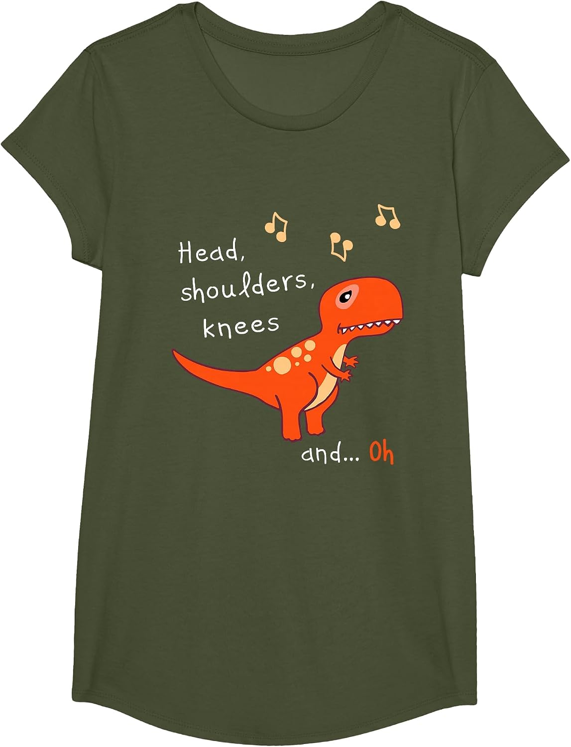 T Rex Dinosaur – Funny Head, Shoulders, Knees & Toes Fail T-Shirt - Girls Olive Green