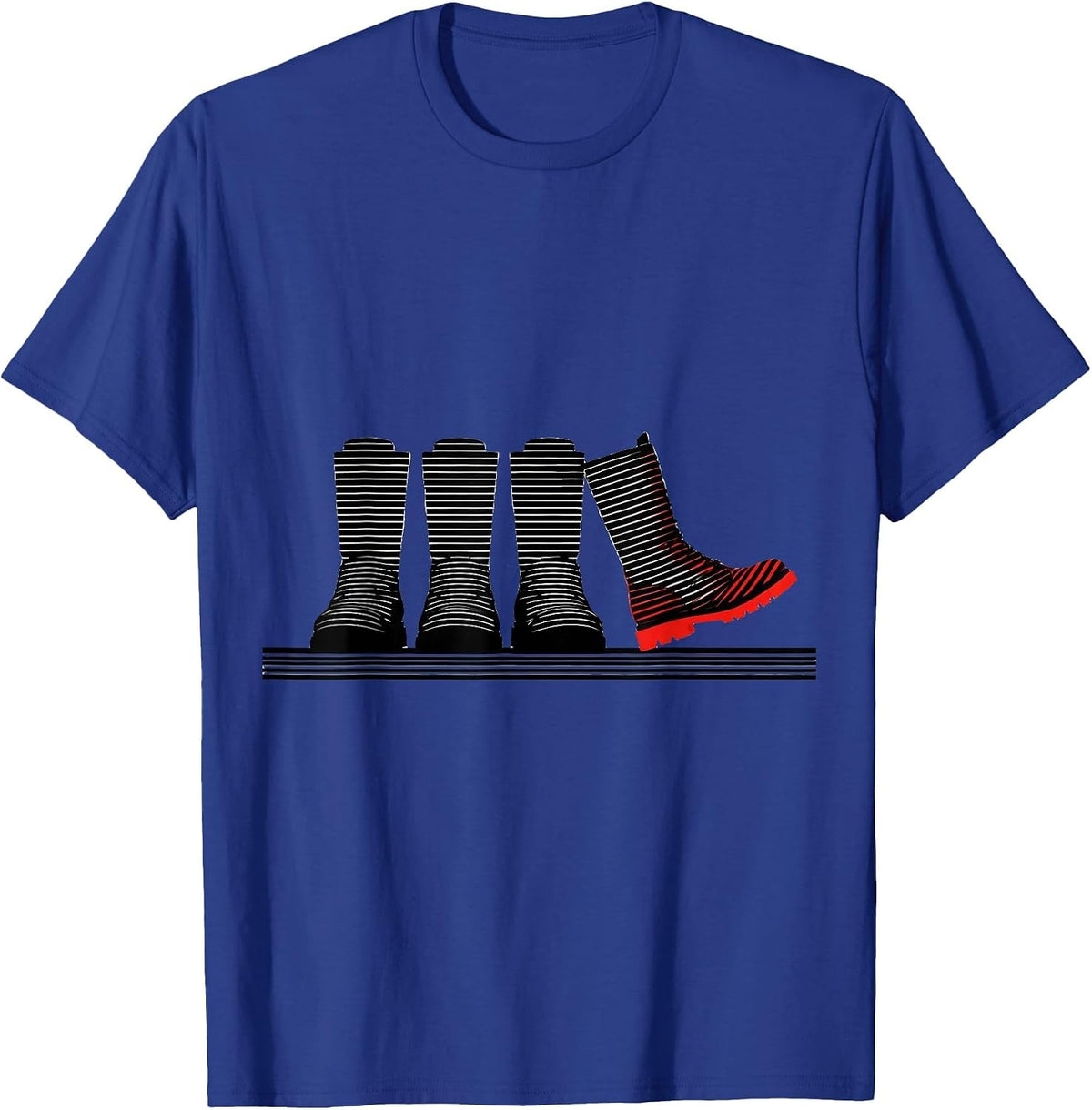 Dancing Boot Silhouettes Disrupted Stripe Graphic Line Dance T-Shirt - Royal Blue
