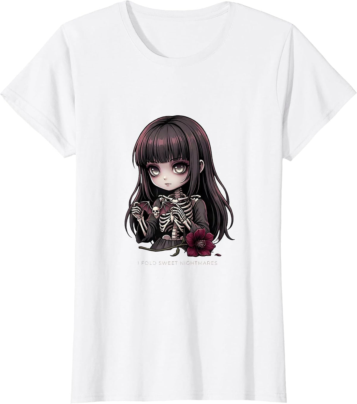 Women's I Fold Sweet Nightmares Creepy Kawaii Goth Anime Horror T-Shirt - White