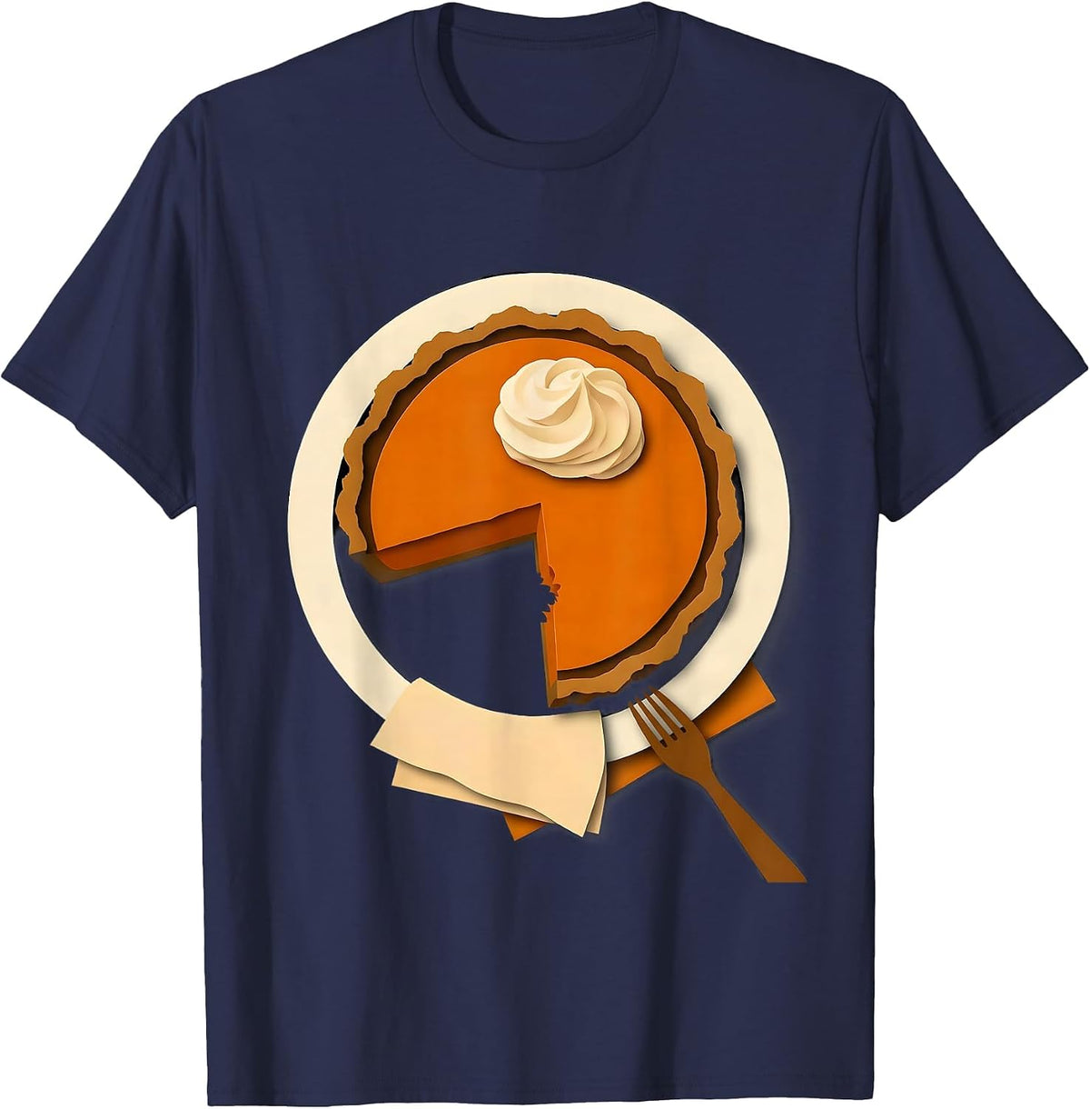 Oversized Pumpkin Pie Wedge Playful Thanksgiving Humor T-Shirt - Navy Blue